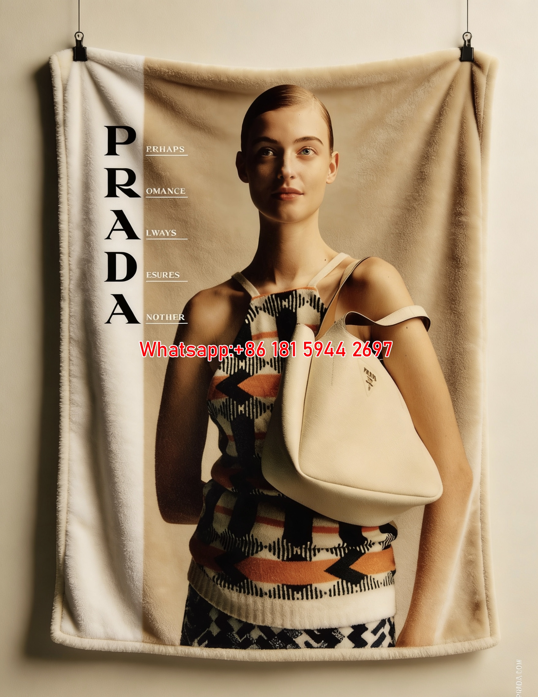 Prada Warm Beige Cream Orange Black Print Flannel Throw Blanket Luxury Designer Sofa Cover Blanket IMG_2844
